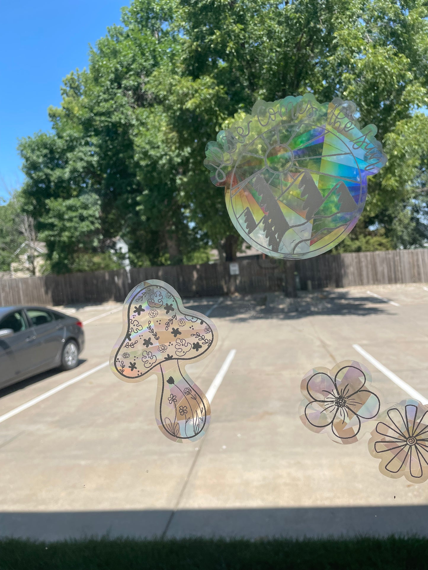 Here Comes the Sun Mountain Window Suncatcher Decal