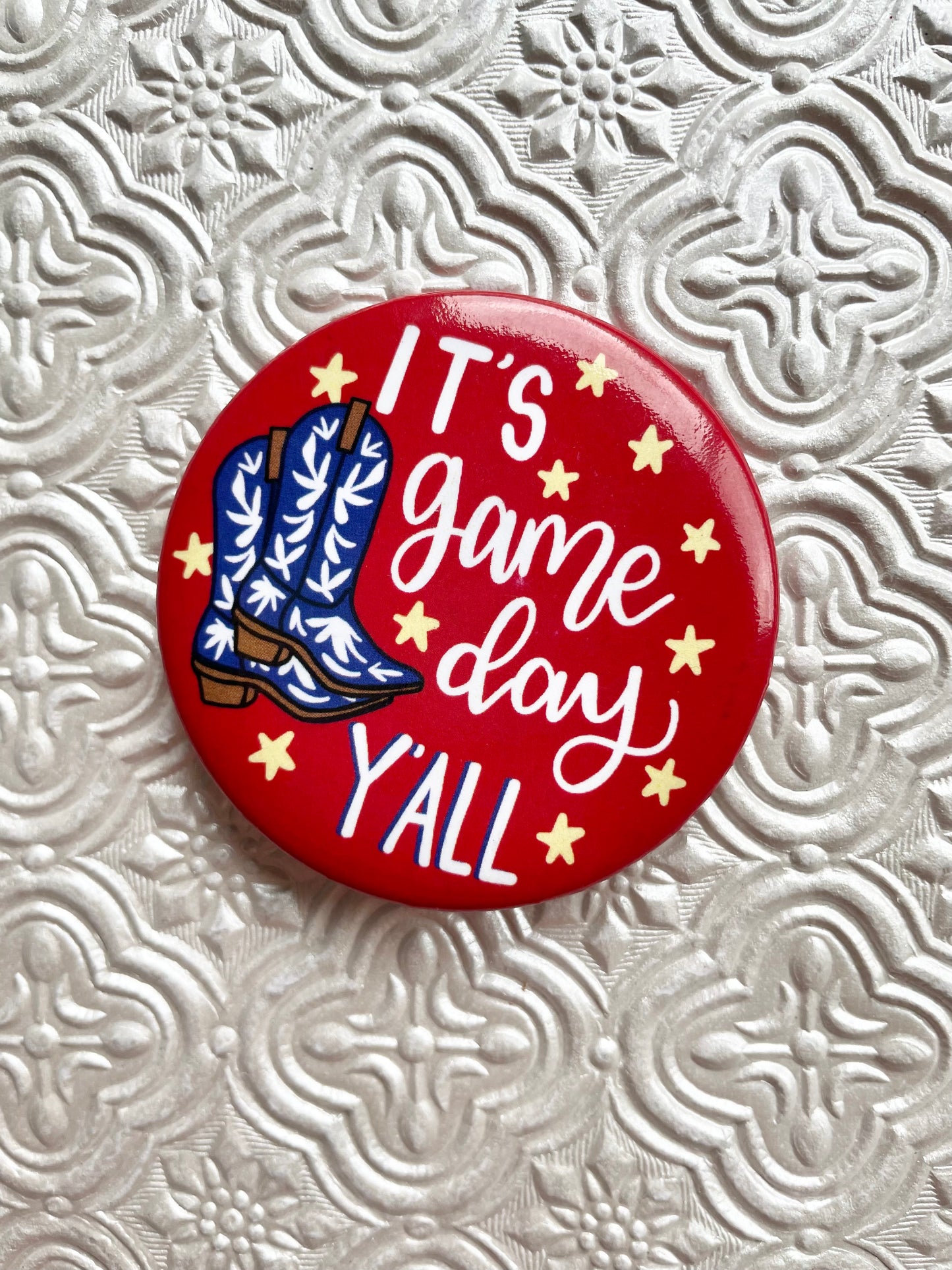 It's Gameday Y'all Red and Blue KU Pinback Button