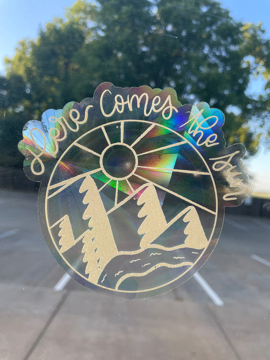 Here Comes the Sun Mountain Window Suncatcher Decal