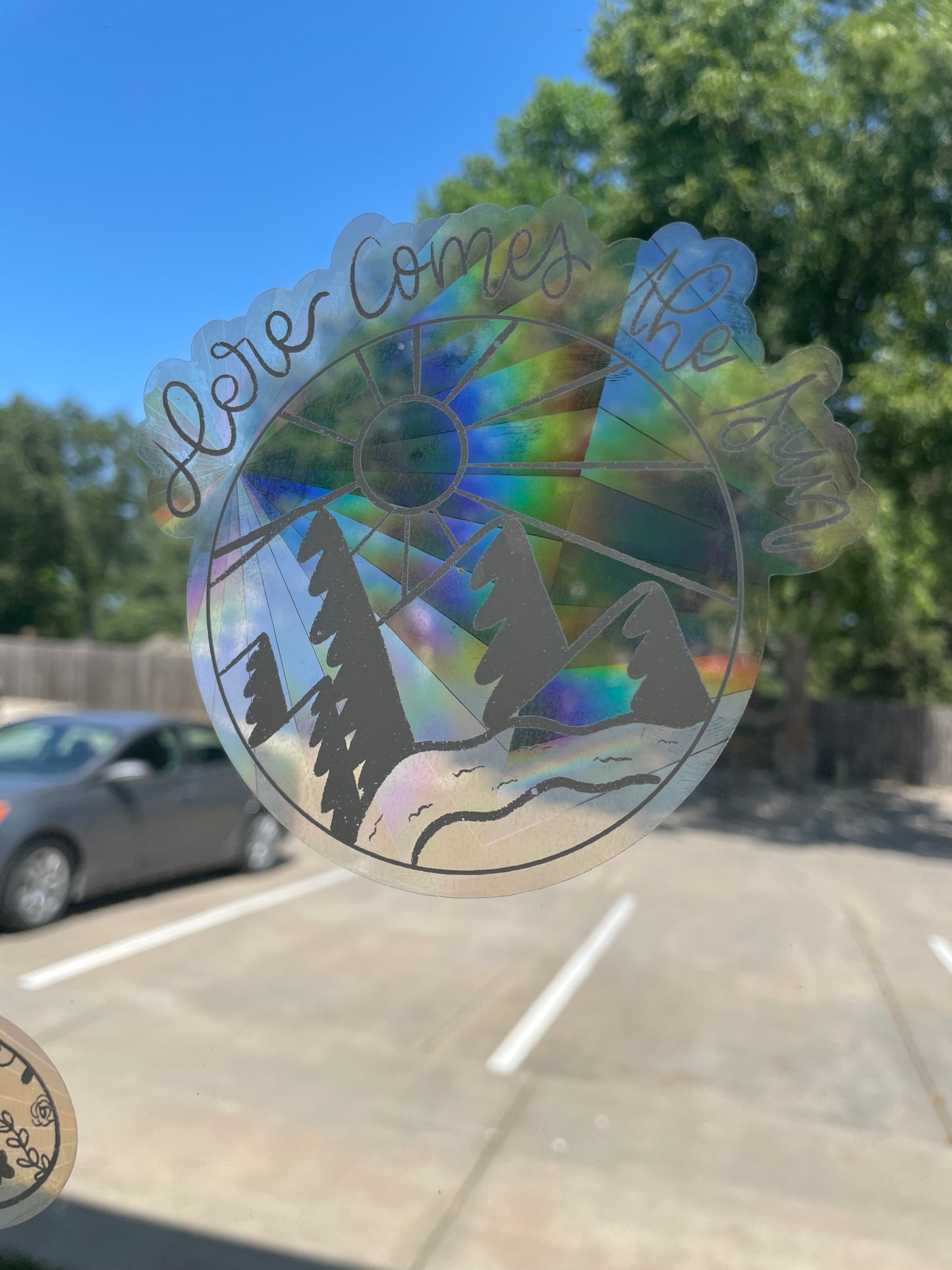 Here Comes the Sun Mountain Window Suncatcher Decal