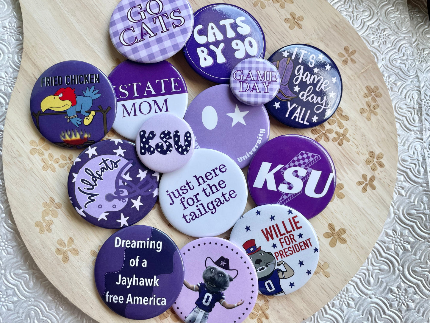 Just Here for the Tailgate Purple Pinback Gameday Button