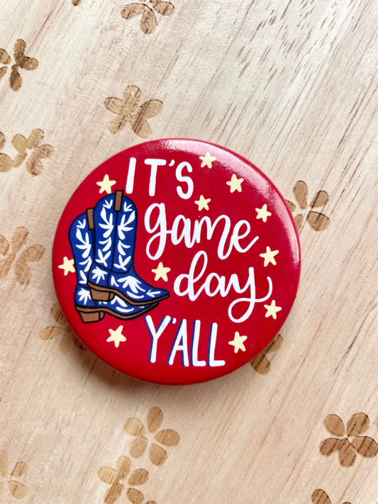 It's Gameday Y'all Red and Blue KU Pinback Button