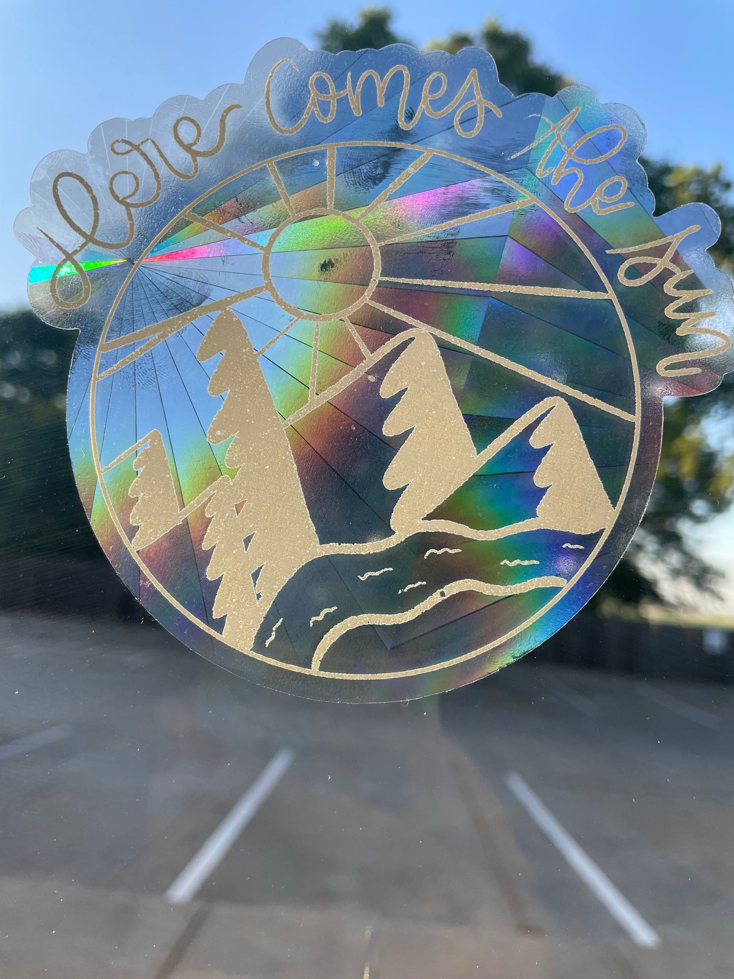 Here Comes the Sun Mountain Window Suncatcher Decal