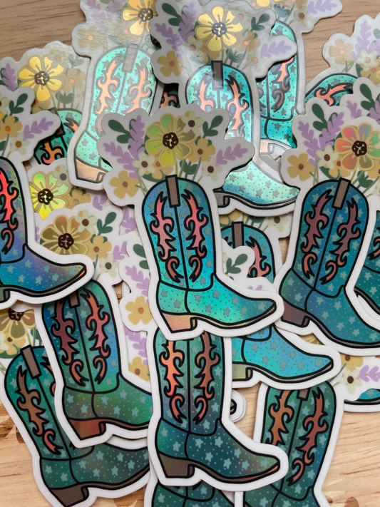 Holographic Cowgirl Boot Sticker